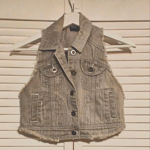 Vanity Girl's Denim Vest Distressed Racerback Sz Medium